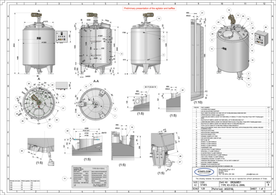 1 x New 2,000 L vertical stainless-steel AISI 316L mixing tank